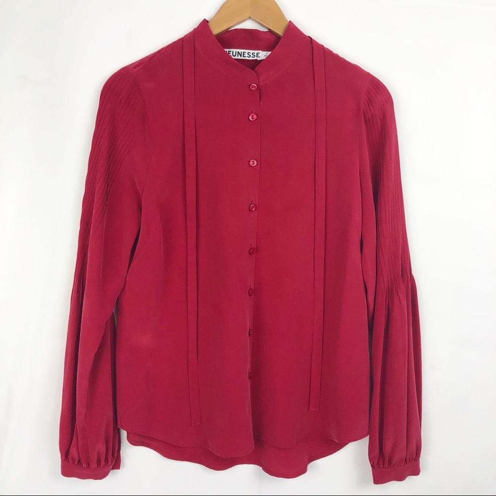 Jeunesse | Red Silk Claudine Balloon Sleeve Blouse